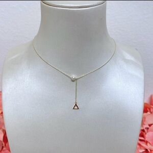 14k gold pearl lariat triangle necklace